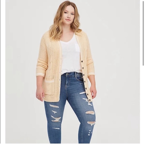 torrid Sweaters - Torrid Yellow Cable Knit Longline Boyfriend Cardigan Sweater size 3X